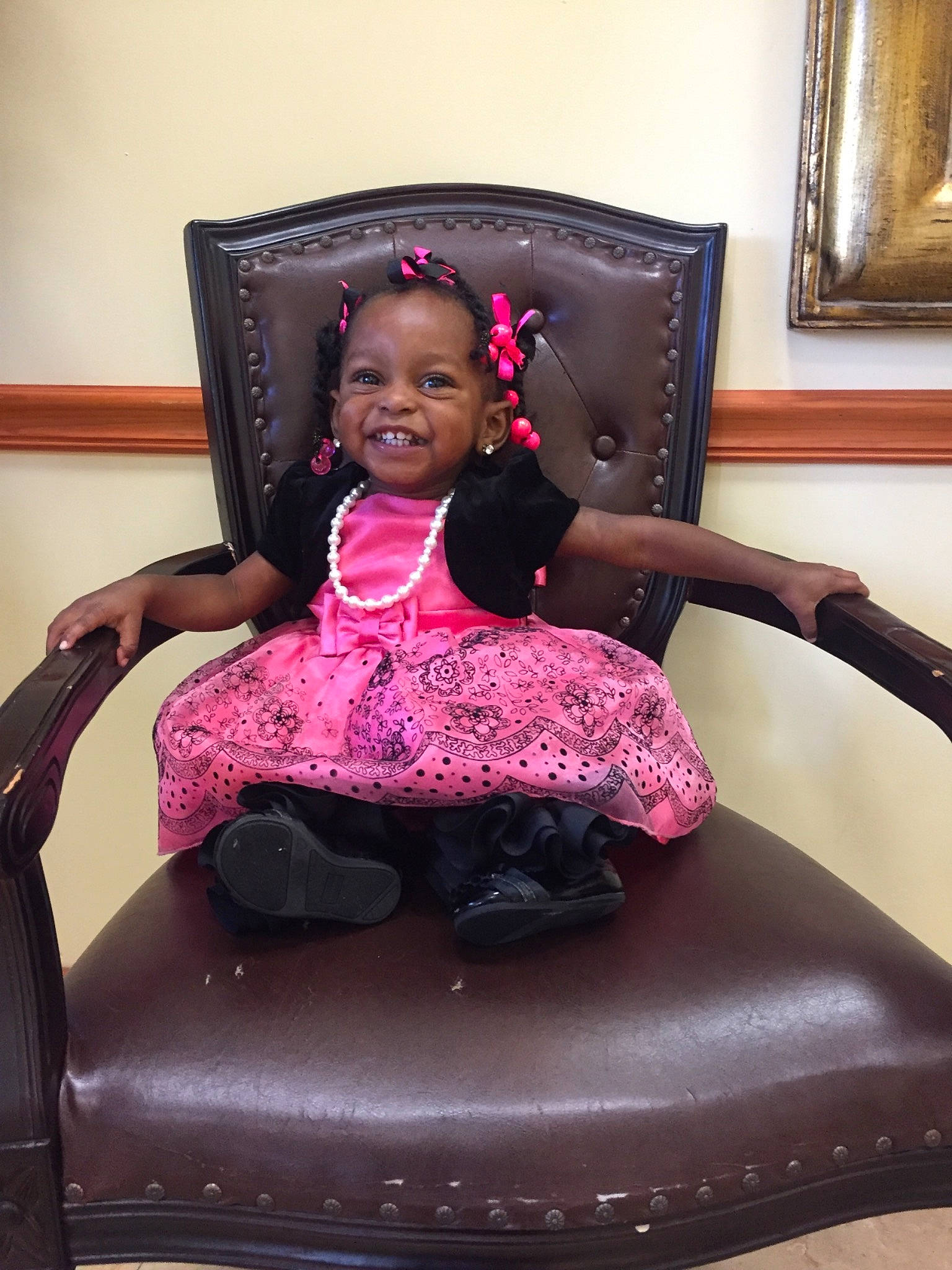 Leighla is registered to the contest to win money with this photo: child, furniture, girl, joy, magenta, person, pink, purple, textile, toddler