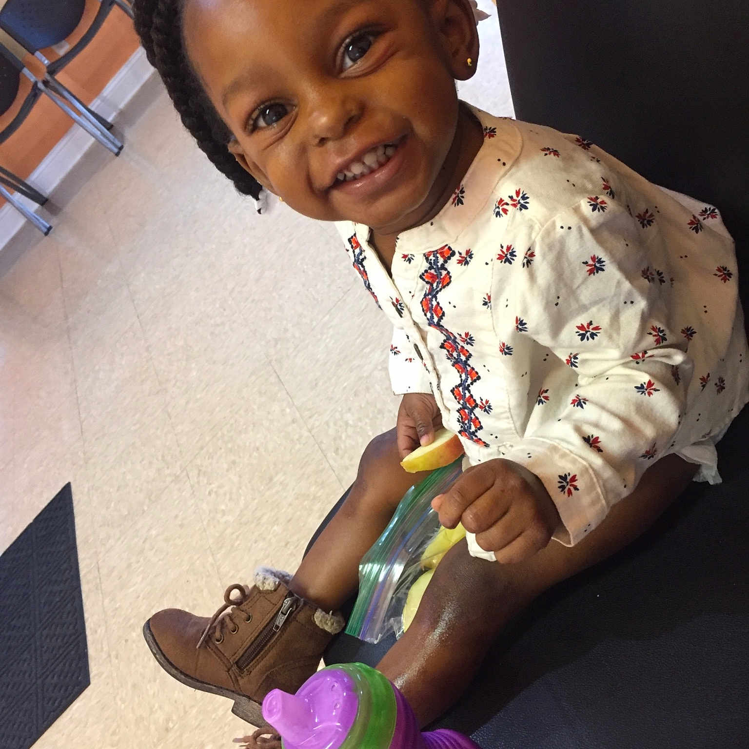 Leighla is registered to the contest to win money with this photo: arm, child, design, footwear, girl, person, product, shoe, sitting, toddler