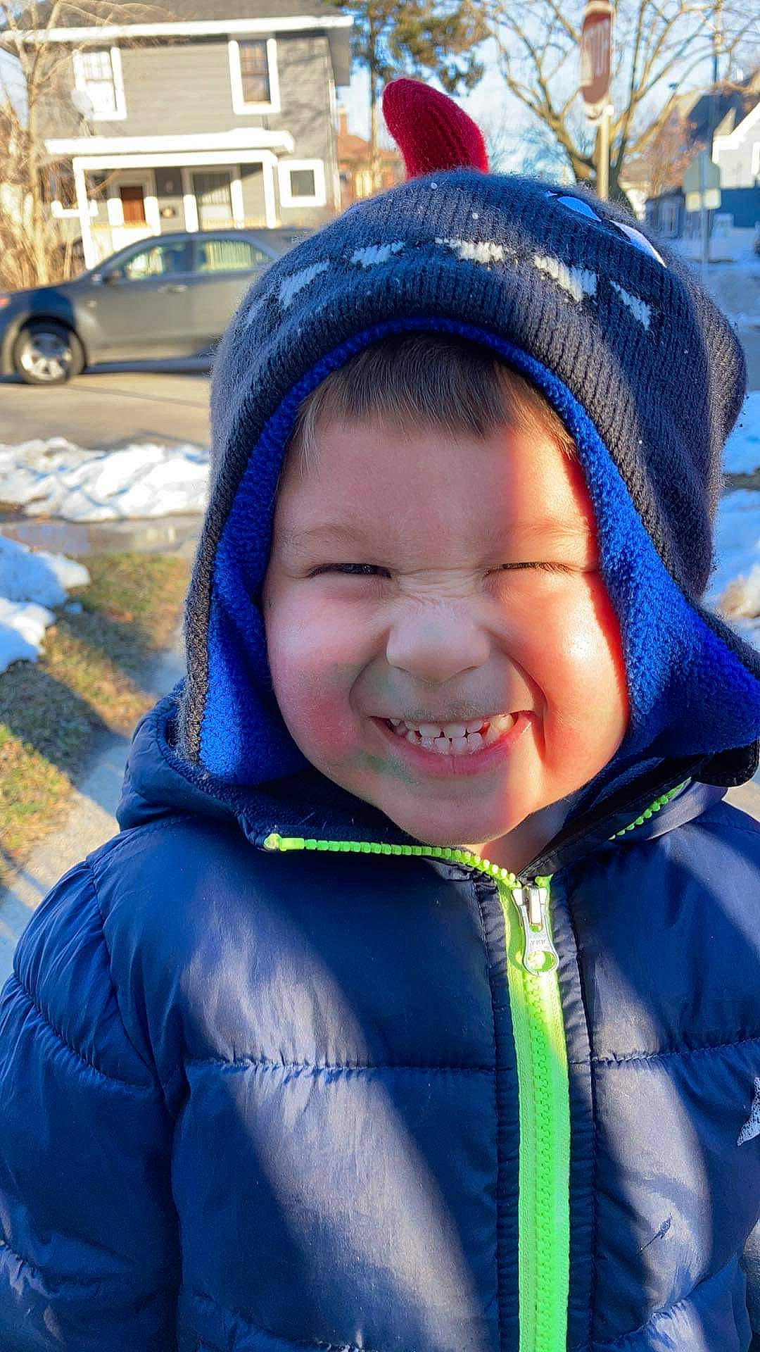 Avielle is registered to the contest to win money with this photo: blue, cap, cheek, chin, cool, eye, face, happy, head, headwear, iris, jacket, joy, mouth, person, photograph, plant, skin, smile, snow