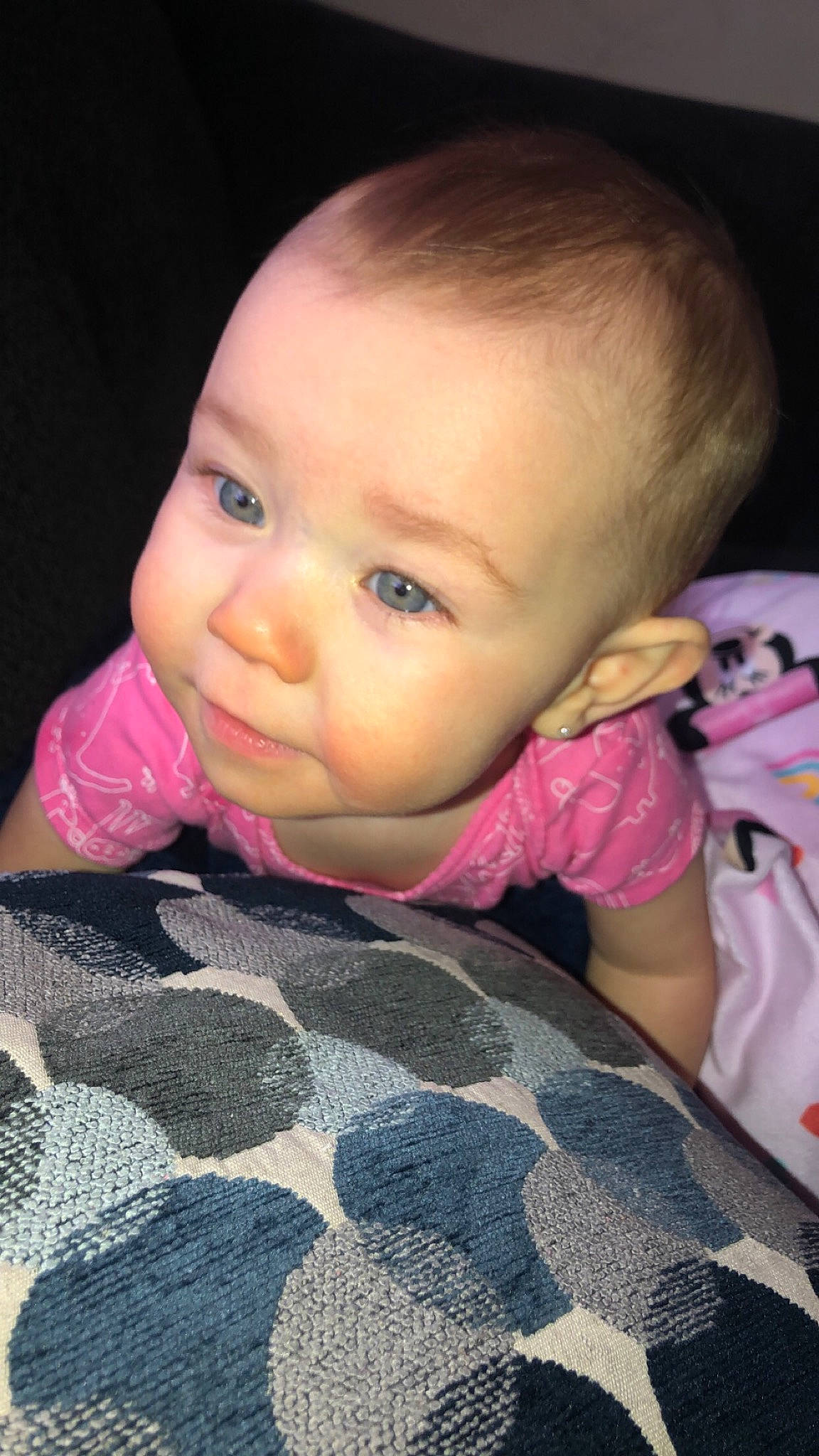 Rhylee joined the competition — help win amazing prizes! baby_toddler_clothing, cheek, chin, comfort, eye, finger, head, iris, lip, mammal, mouth, nose, organ, person, pink, product, purple, skin, sleeve, tummy_time