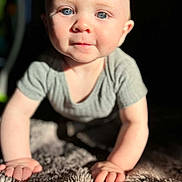 River joined the competition — help win amazing prizes! baby, child, crawling, blue_eyes, carpet, soft_texture, sunlight, close_up, cute, infant, skin, hands, face, smile, toddler, clothing, indoor, portrait, young, person