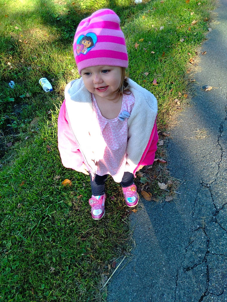 Mariela joined the competition — help win amazing prizes! bonnet, cap, child, flower, grass, headgear, headwear, joy, leaf, person, pink, plant, play, purple, smile, toddler, tree