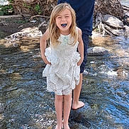 Anastasia joined the competition — help win amazing prizes! child, girl, boy, water, stream, tree, barefoot, white_dress, laughing, nature, outdoor, sunlight, river, summer, playful, happy, siblings, blue_mouth, clothing, tree_trunk