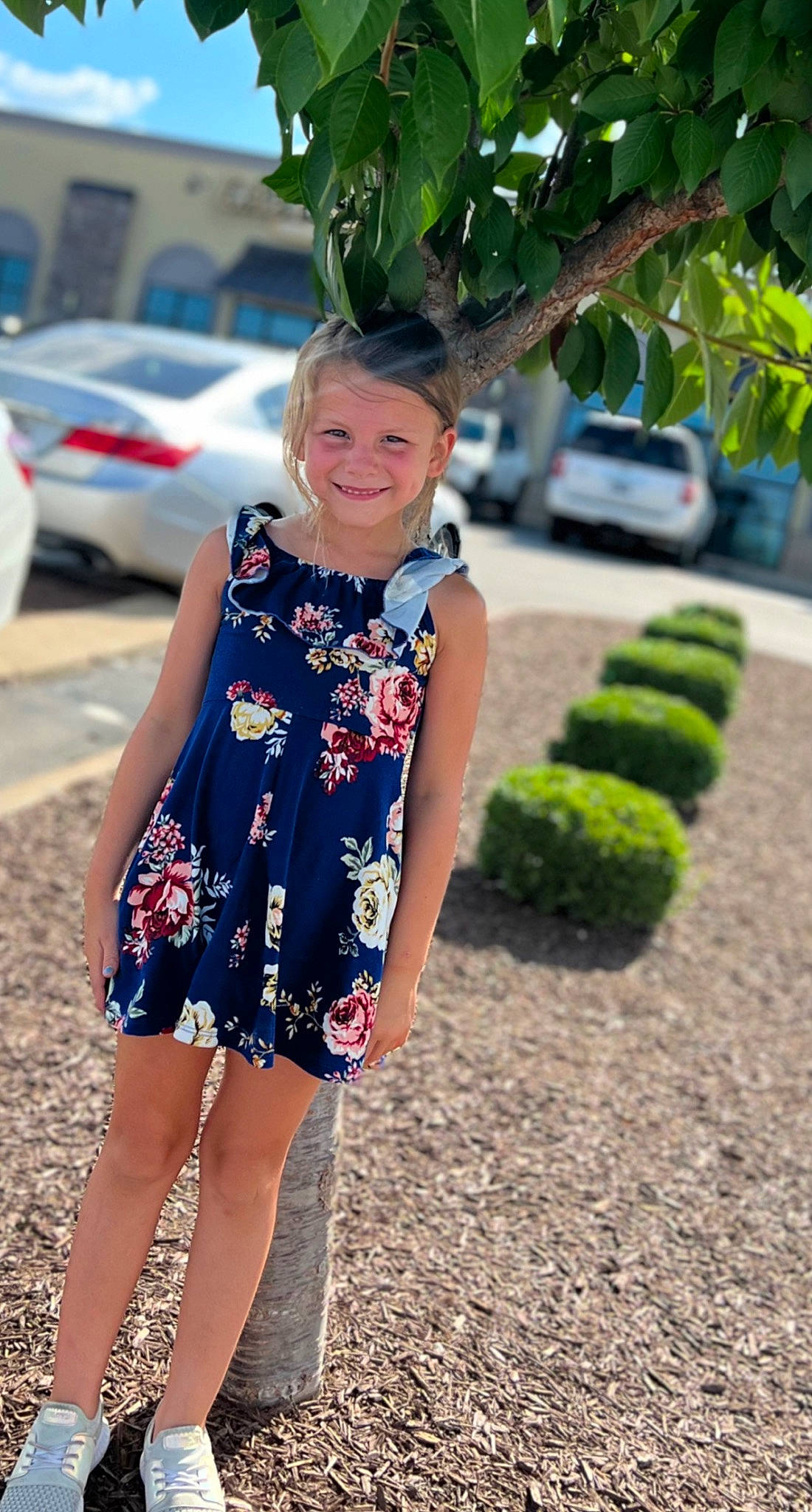 Danielle joined the competition — help win amazing prizes! asphalt, car, child, day_dress, dress, electric_blue, facial_expression, fun, grass, hairstyle, happy, joy, leisure, person, plant, recreation, shoulder, summer, thigh, toddler