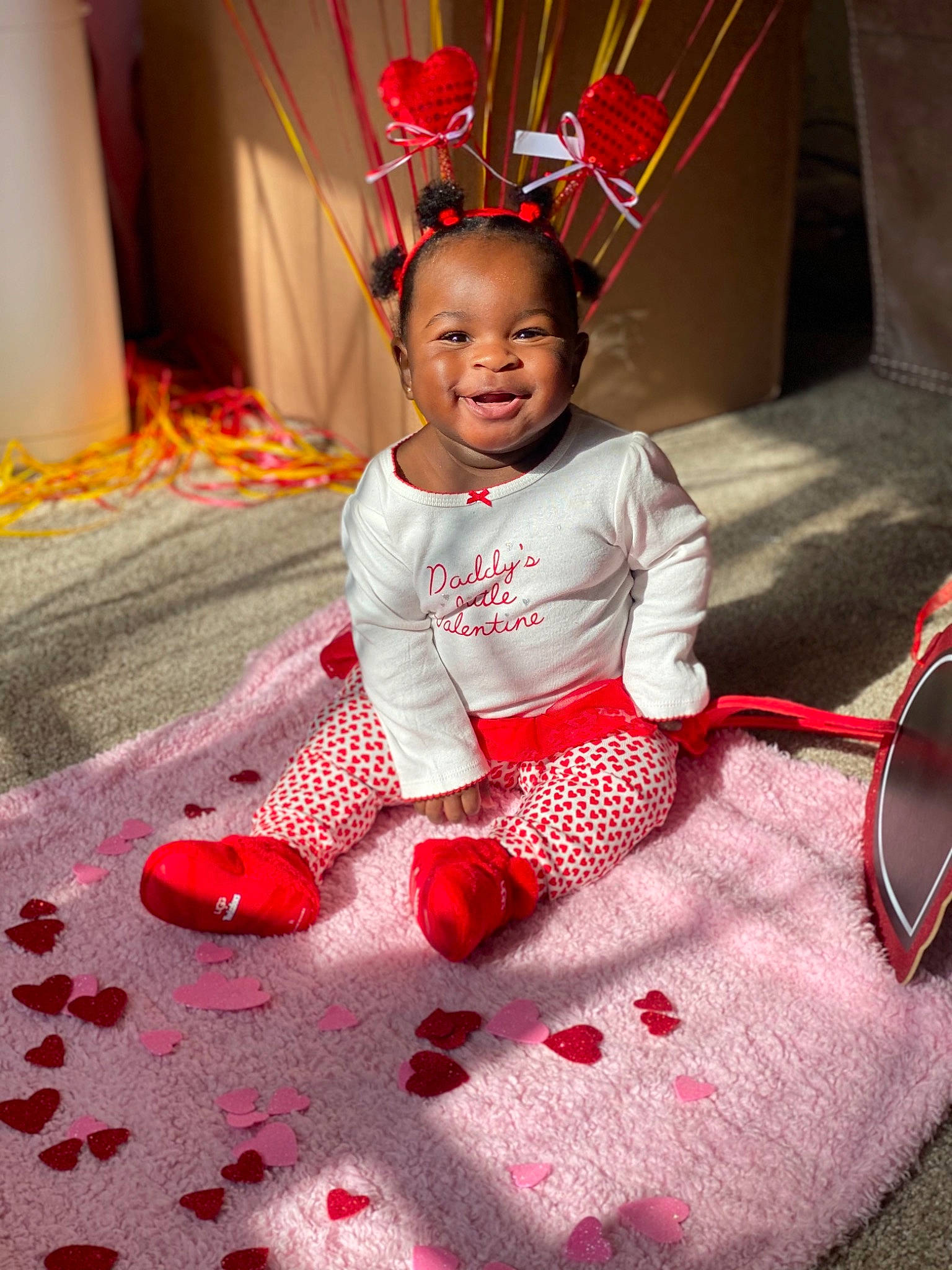 Devyn joined the competition — help win amazing prizes! baby_toddler_clothing, beauty, carmine, child, event, facial_expression, flooring, fun, happy, head, holiday, joy, magenta, party_supply, pattern, person, pink, red, smile, snapshot