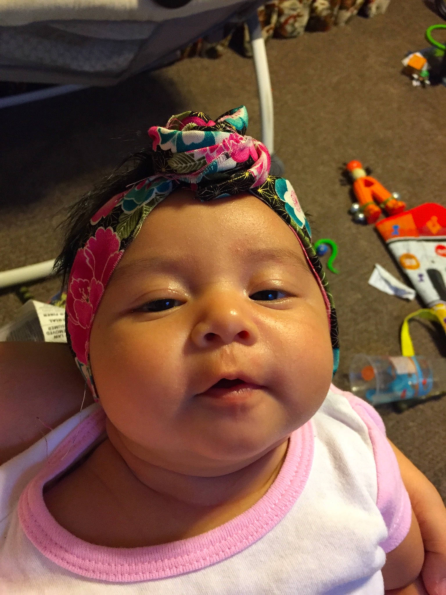 Everleigh joined the competition — help win amazing prizes! adaptation, baby, cheek, child, ear, face, fashion_accessory, forehead, hair_accessory, head, headband, headgear, lip, neck, people, person, pink, skin, smile, toddler