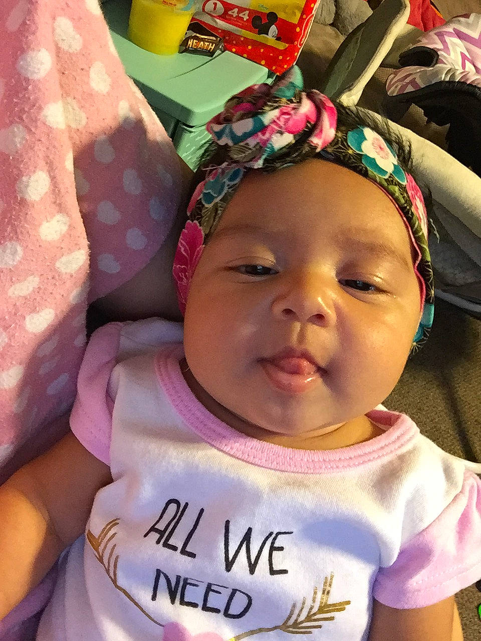 Everleigh joined the competition — help win amazing prizes! baby, cheek, child, face, hair_accessory, head, headgear, person, pink, skin, smile, toddler