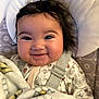 Helena is registered to the contest to win money with this photo: baby, bee, blanket, child, closeup, clothing, comfort, cute, face, flower, hair, happy, indoors, infant, pattern, portrait, seat, smile, soft, straps
