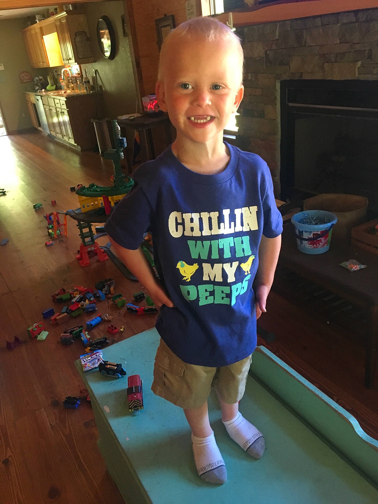 Trace is registered to the contest to win money with this photo: child, fun, joy, person, play, standing, t_shirt, toddler