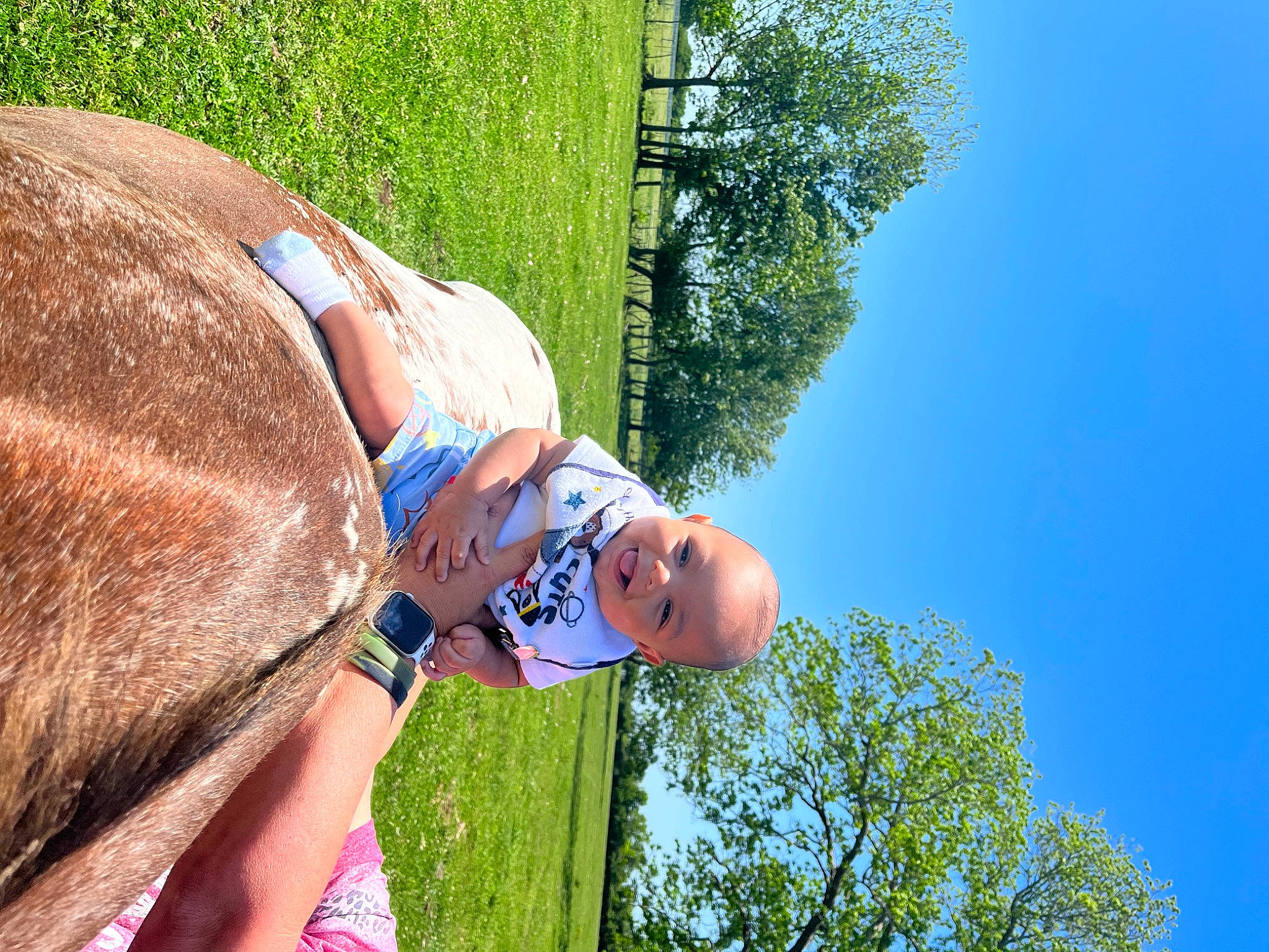 Karsyn joined the competition — help win amazing prizes! arm, azure, elbow, fawn, finger, fun, grass, hand, happy, horse, horse_supplies, horse_tack, human_body, leisure, people_in_nature, person, plant, sky, tree, woody_plant