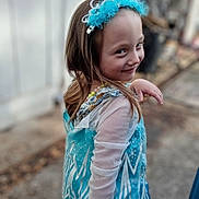 Brylynn Ann Dawn is registered to the contest to win money with this photo: child, girl, blue_dress, princess_costume, headband, smile, playful, outdoor, portrait, young, fashion, person, costume, happy, cute, face, fun, posing, celebration, childhood