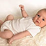 Roman is registered to the contest to win money with this photo: baby, infant, white_onesie, lying_down, fluffy_blanket, soft_texture, cute, portrait, child, newborn, skin, face, hand, foot, relaxing, indoors, comfortable, looking_at_camera, small_hands, small_feet