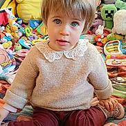 Adélaïde participe au concours pour gagner de l'argent avec cette photo : blanket, casual_clothing, child, collar, colorful, curious_eyes, cute, indoors, knitted_sweater, pikachu, playroom, plush_toys, portrait, relaxed, sitting, soft_toys, stuffed_animals, toddler, toy_collection, young_child