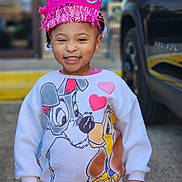 Tahani Demolle joined the competition — help win amazing prizes! bokeh, car, cartoon_dog, child, clothing, crown, handmade_crown, happy, hearts, outdoor, parking_lot, pavement, pink, portrait, sequins, smile, sweatshirt, toddler, wheel, young_child