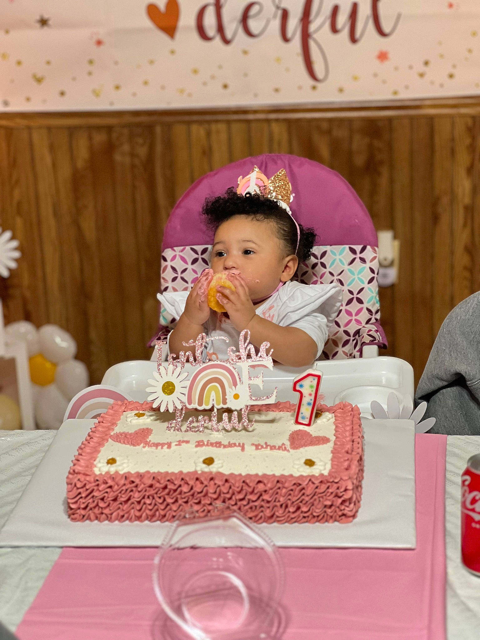 Tahani is registered to the contest to win money with this photo: baked_goods, birthday, birthday_cake, birthday_party, buttercream, cake, cake_decorating, cake_decorating_supply, cream, event, face, food, happy, person, pink, purple, sugar_cake, sugar_paste, table, tableware