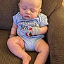 baby, sleeping, onesie, mittens, couch, infant, child, cute, peaceful, indoor, soft, skin, legs, feet, face, head, small, resting, comfortable, clothing