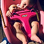 baby, sleeping, swing, pink, doll, toy, child, indoor, legs, feet, face, toddler, seat, rope, wooden_floor, plastic, childcare, quiet, rest, peaceful