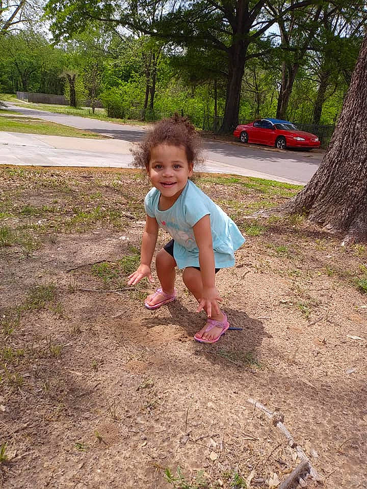 Aaleyah is registered to the contest to win money with this photo: child, fun, grass, joy, leaf, leisure, person, plant, play, recreation, sand, smile, soil, summer, toddler, tree, vacation