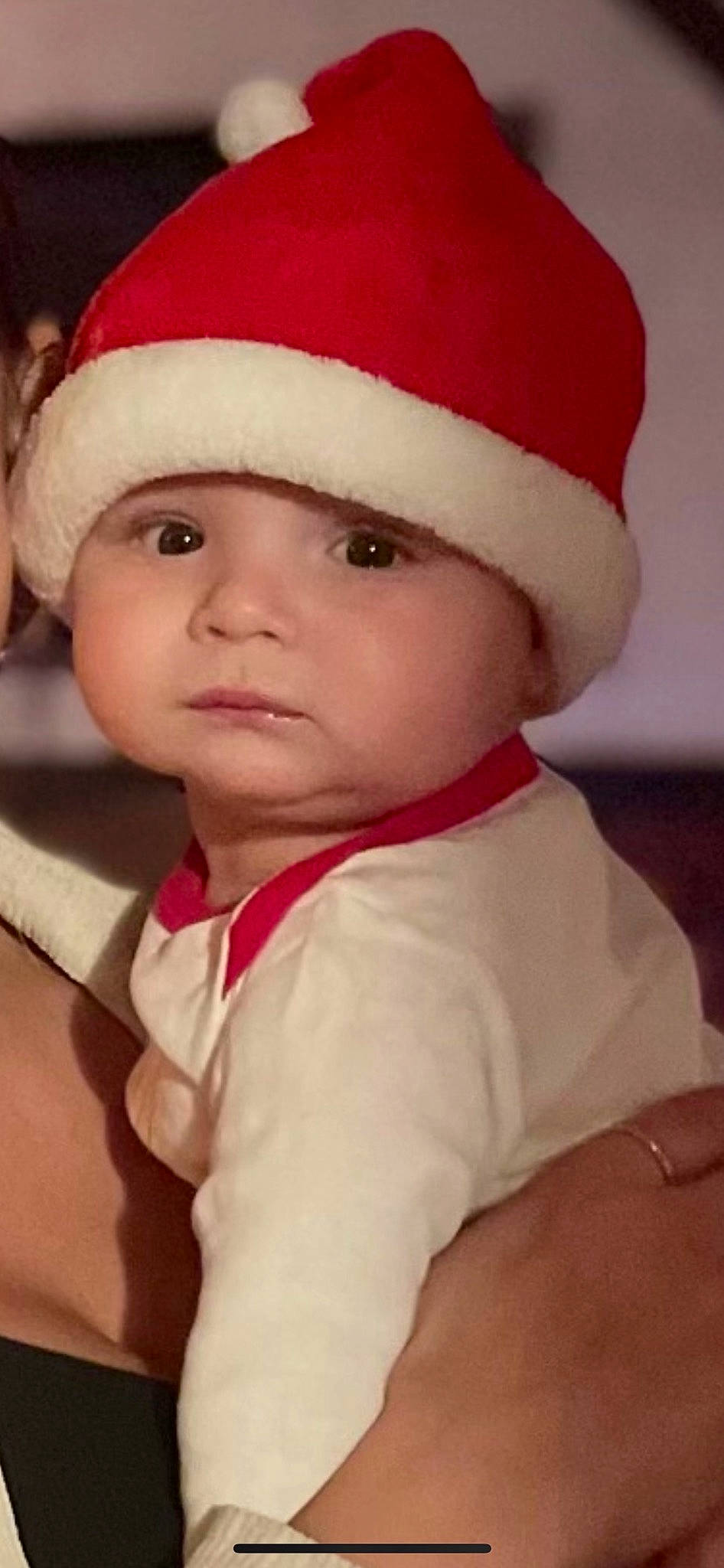 Paxton joined the competition — help win amazing prizes! baby, baby_toddler_clothing, cap, cheek, child, costume_hat, eye, eyebrow, eyelash, fur, fur_clothing, happy, head, headgear, headwear, holiday, human_body, lip, person, santa_claus