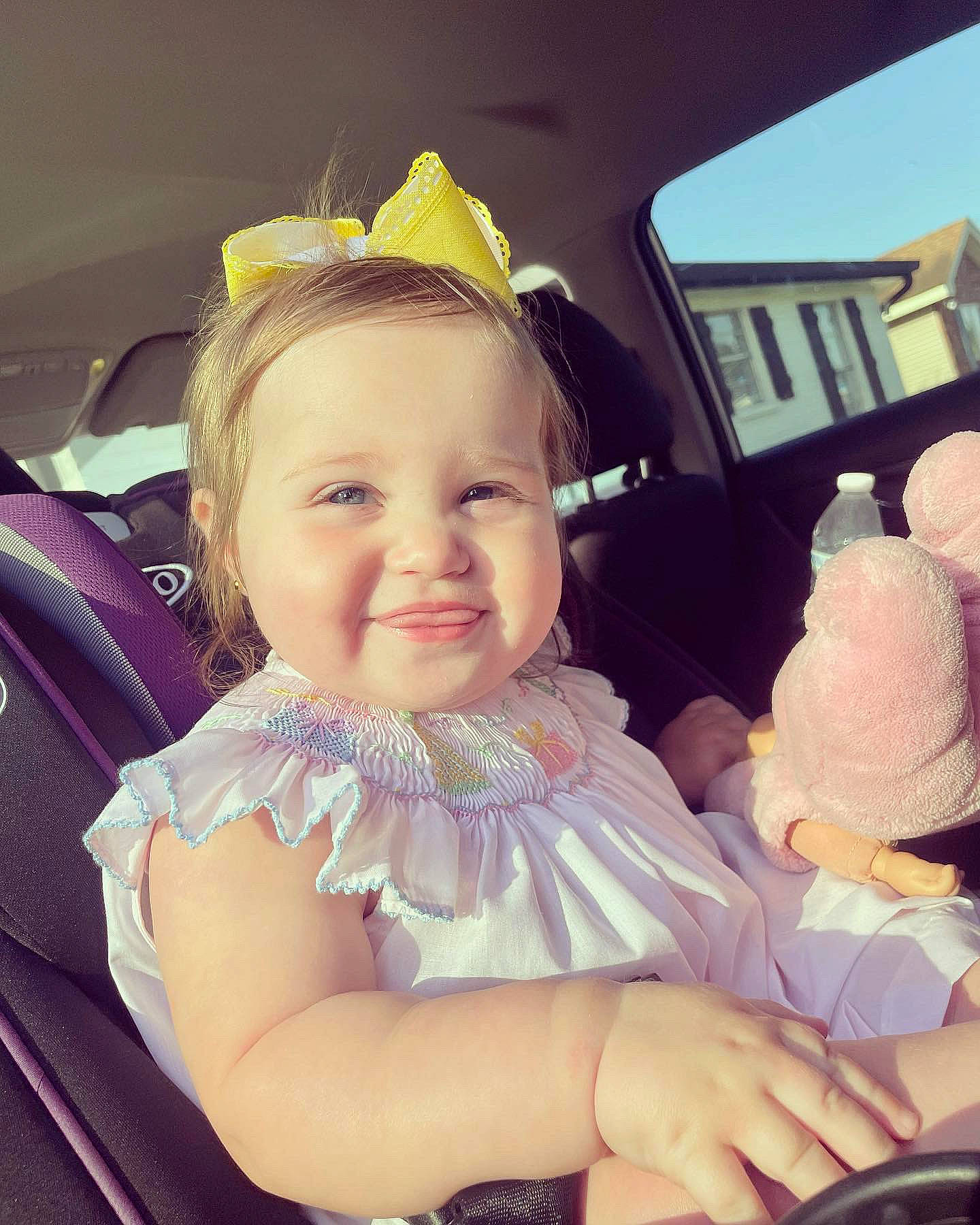 Gracie is registered to the contest to win money with this photo: baby_toddler_clothing, beauty, blond, bridal_accessory, cheek, cool, dress, eyelash, facial_expression, flash_photography, fun, happy, headgear, iris, joy, person, photograph, pink, purple, skin