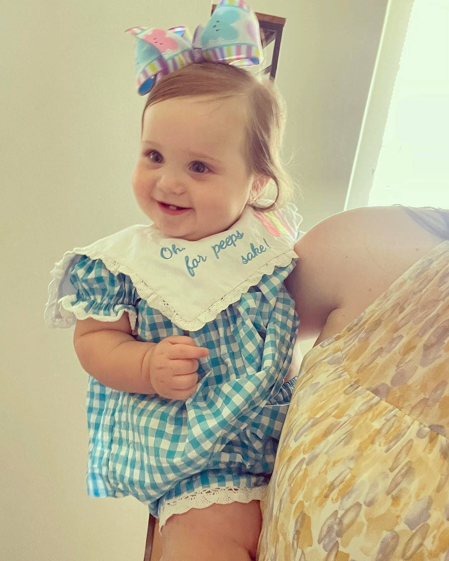 Gracie joined the competition — help win amazing prizes! baby, baby_toddler_clothing, costume_hat, dress, eye, face, hair, happy, head, iris, joy, party_hat, person, shorts, skin, sleeve, smile, textile, thigh, toddler