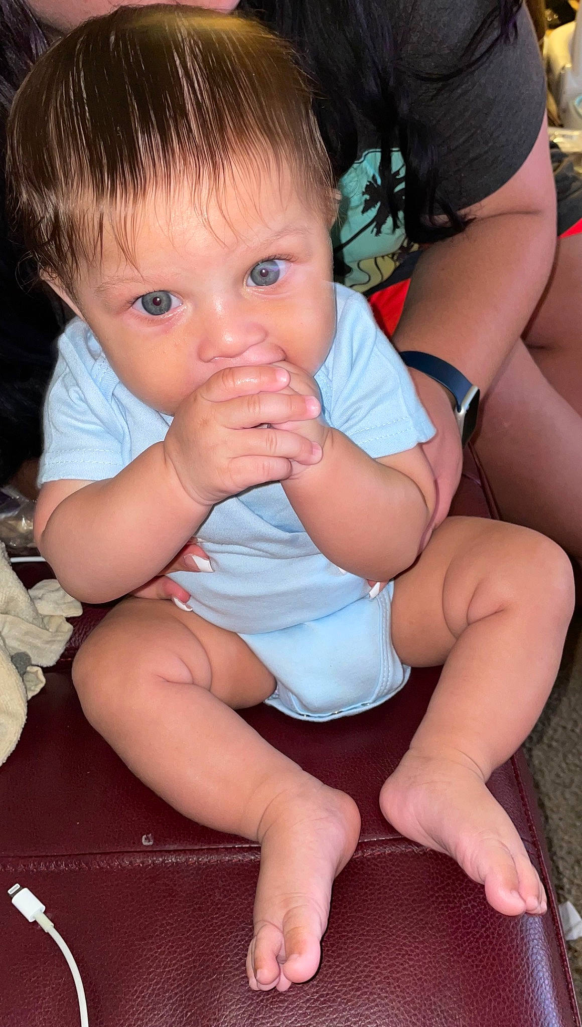 Esther is registered to the contest to win money with this photo: baby_toddler_clothing, cheek, eyelash, finger, fun, gesture, hand, happy, iris, joint, lap, leg, mouth, muscle, nail, neck, person, skin, thigh, thumb