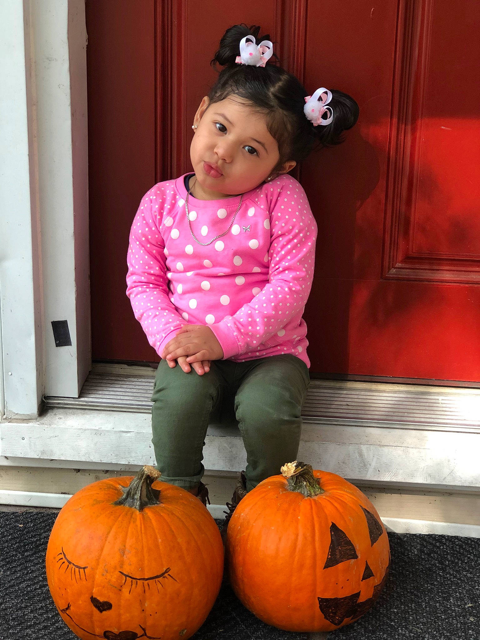 Angela is registered to the contest to win money with this photo: _and_melon_family, _gourd, calabaza, child, costume, cucumber, cucurbita, fruit, gourd, jack_o_lantern, orange, person, plant, produce, pumpkin, squash, toddler, trick_or_treat, vegetable, winter_squash