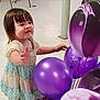 Evelyn joined the competition — help win amazing prizes! balloons, celebration, child, colorful_clothing, curtains, dress, floor, furniture, happy, indoor, legs, party, person, playful, purple, reaching, short_hair, smile, toddler, young_child