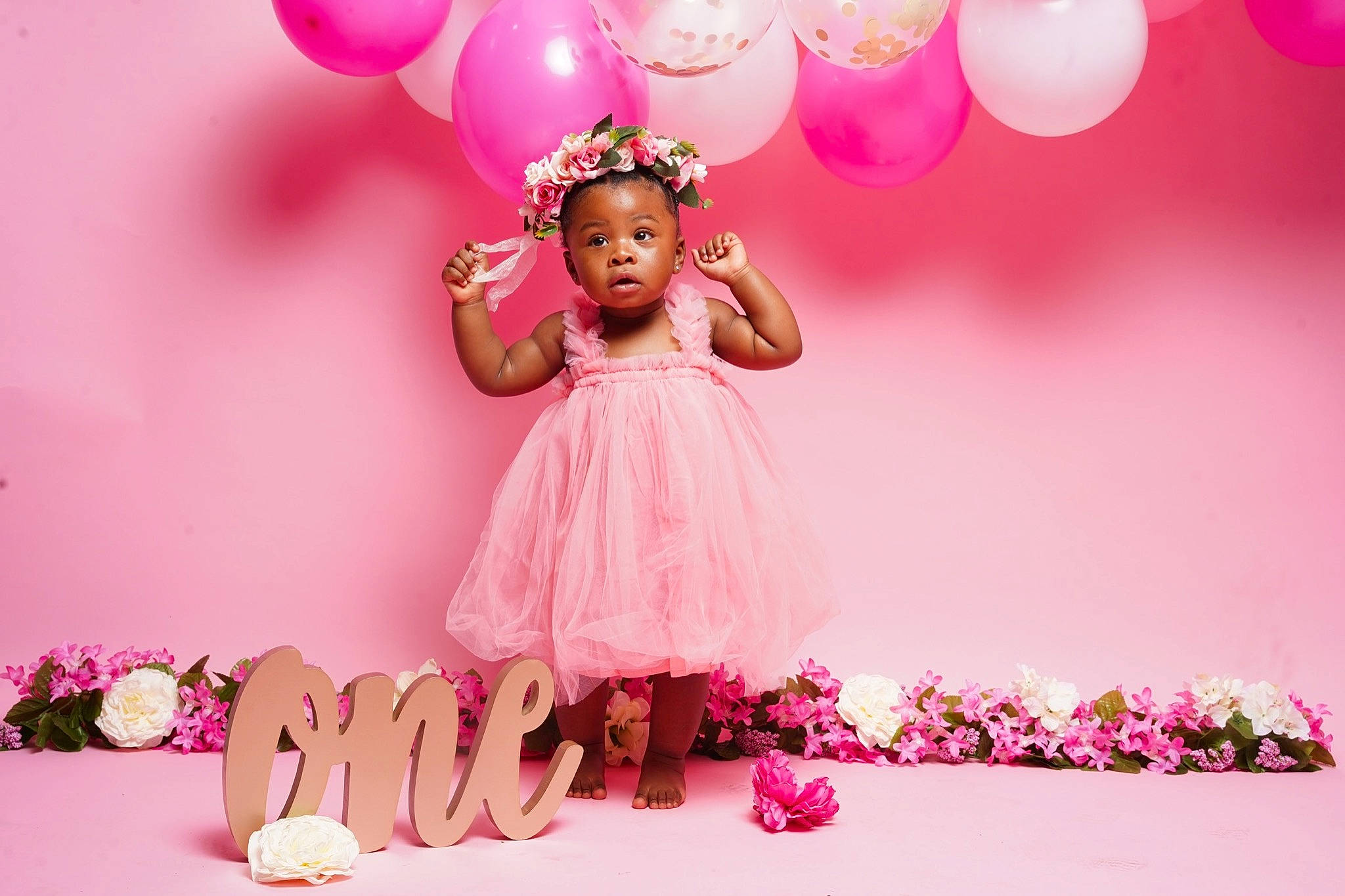 Kendall is registered to the contest to win money with this photo: baby, baby_toddler_clothing, balloon, beauty, dress, event, fun, happy, headpiece, light, lighting, magenta, party_supply, peach, person, petal, photograph, pink, plant, snapshot