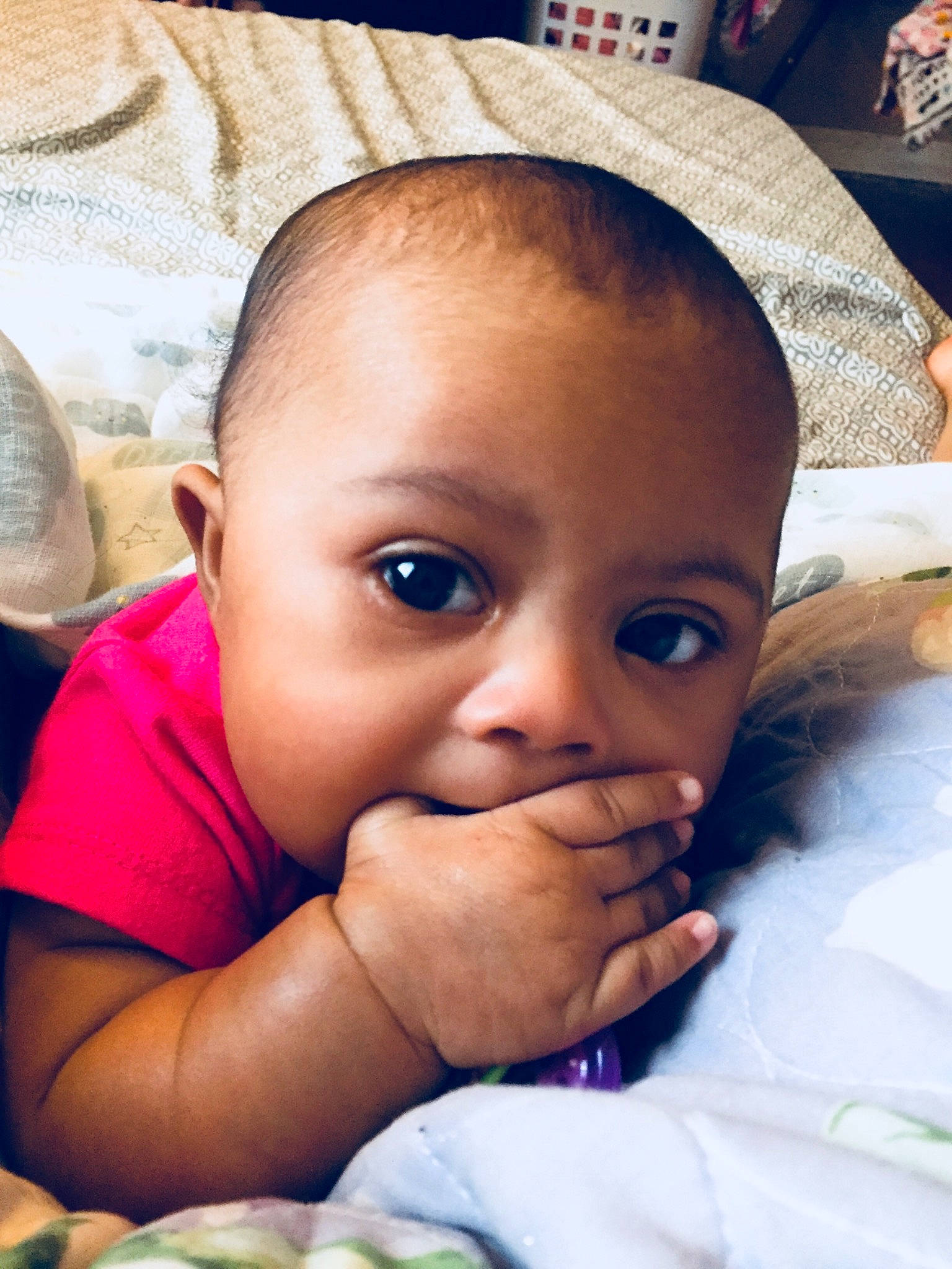 Leylani is registered to the contest to win money with this photo: baby, cheek, child, chin, ear, eye, eyebrow, face, finger, forehead, gesture, hand, head, joy, lip, mouth, nose, person, skin, smile