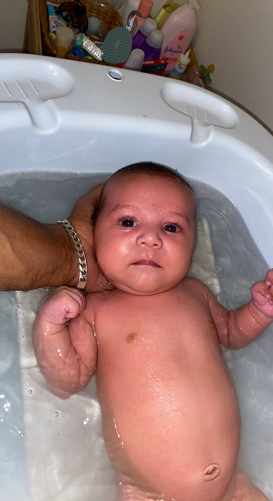 Kingsley joined the competition — help win amazing prizes! baby_bathing, bathroom, bathtub, cheek, chin, eye, eyebrow, facial_expression, fluid, forehead, human_body, jaw, lip, mouth, nose, person, product, skin, stomach, water