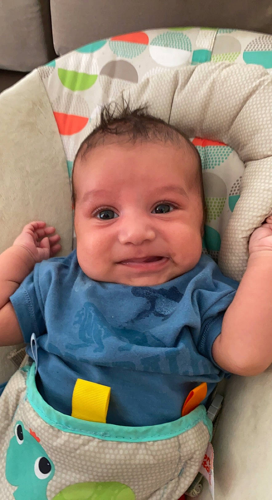 Kingsley joined the competition — help win amazing prizes! arm, baby, baby_toddler_clothing, cheek, chin, comfort, eyebrow, facial_expression, hairstyle, hand, happy, human, iris, mouth, nose, organ, person, product, skin, smile