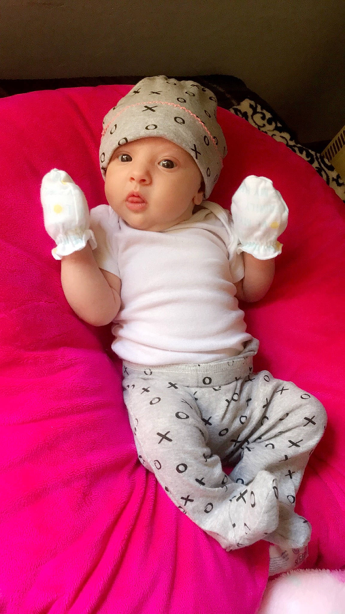 Augustina is registered to the contest to win money with this photo: baby, baby_toddler_clothing, cheek, child, headgear, headwear, person, pink, toddler