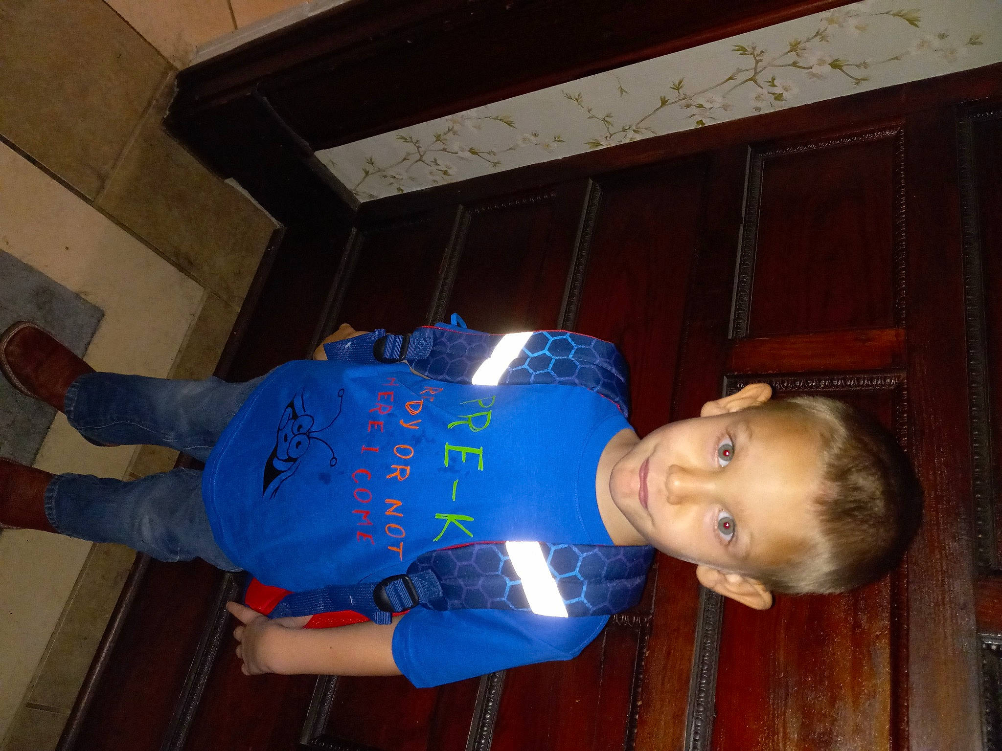 John joined the competition — help win amazing prizes! baby_toddler_clothing, child, cleanliness, composite_material, denim, elbow, electric_blue, flooring, fun, hardwood, human_leg, joy, person, sleeve, t_shirt, varnish, walking_shoe, wood, world, wrist