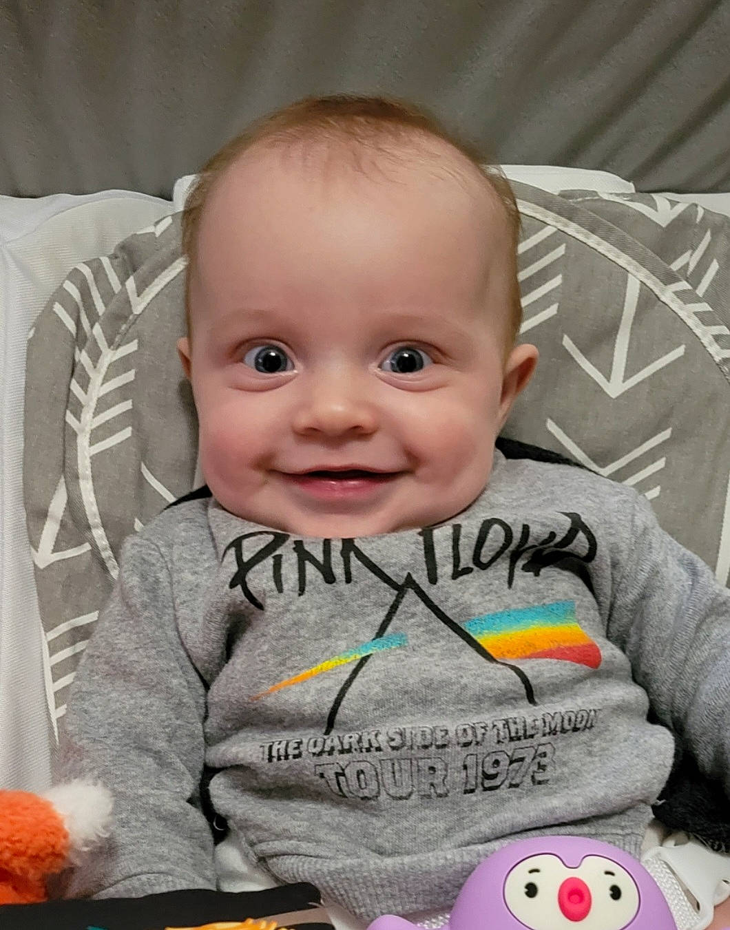 Cassidy is registered to the contest to win money with this photo: baby, baby_toddler_clothing, cheek, child, clothing, eye, facial_expression, happy, iris, joy, organ, people, person, photograph, pink, product, skin, sleeve, smile, textile