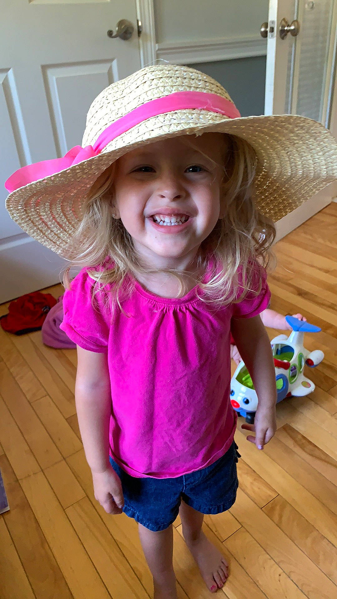 Charlotte joined the competition — help win amazing prizes! baby_toddler_clothing, child, clothing, fashion_accessory, fun, hat, headgear, headwear, joy, magenta, person, pink, play, purple, skin, smile, sun_hat, toddler, vacation