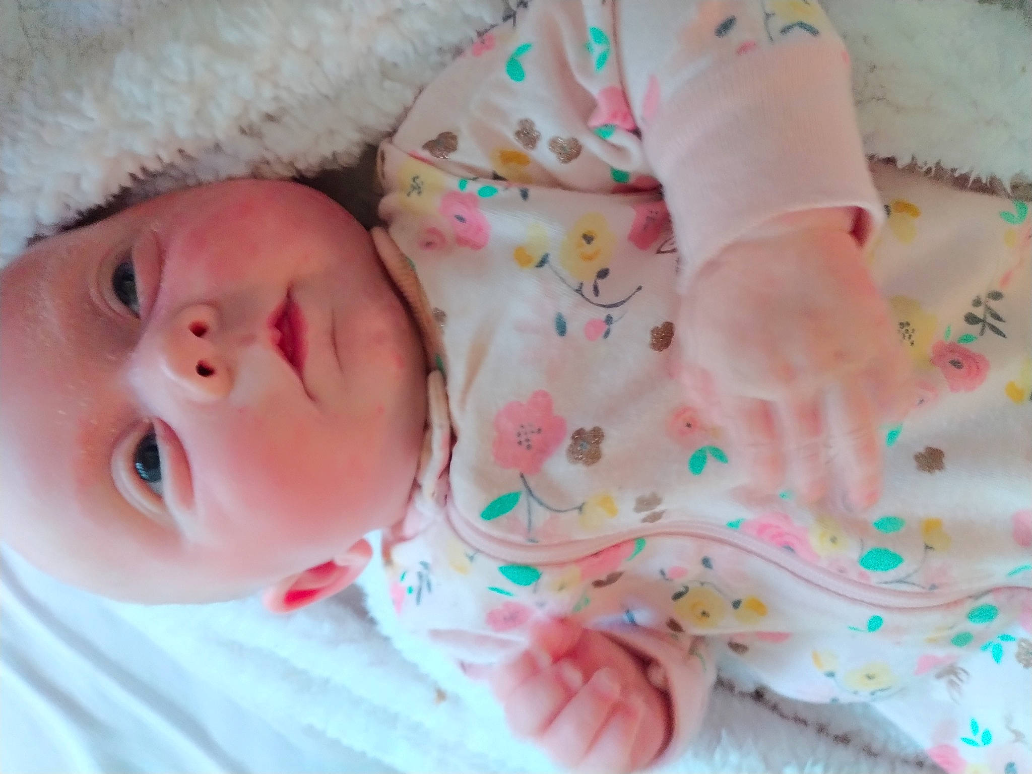 Braelyn is registered to the contest to win money with this photo: baby, baby_toddler_clothing, cheek, child, comfort, eye, face, facial_expression, head, headwear, linens, lip, mammal, neck, nose, person, pink, product, skin, sleeve