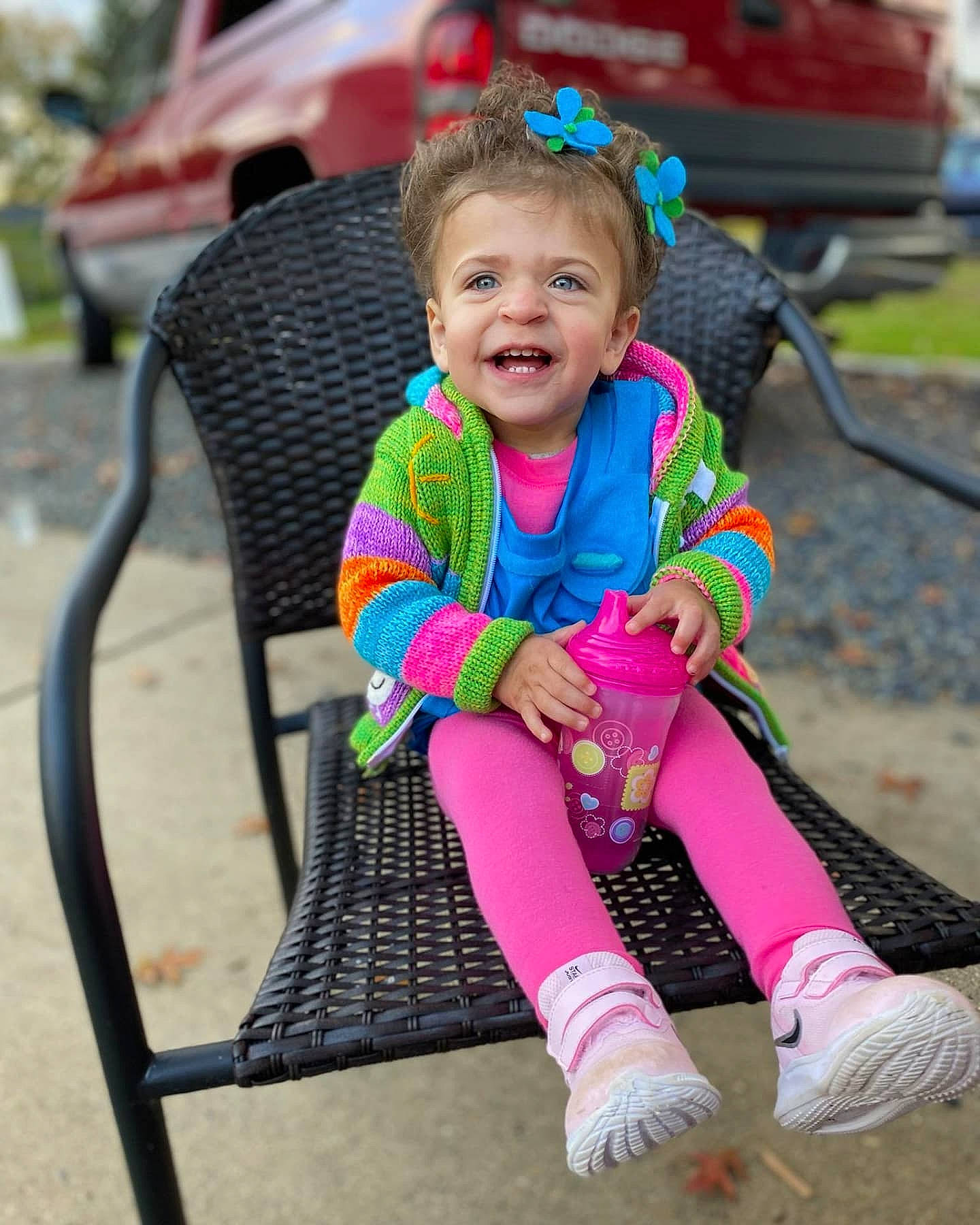 Nova Rae joined the competition — help win amazing prizes! baby, baby_toddler_clothing, child, event, face, fun, grass, happy, head, leisure, magenta, pattern, person, pink, product, recreation, sitting, skin, smile, street_fashion