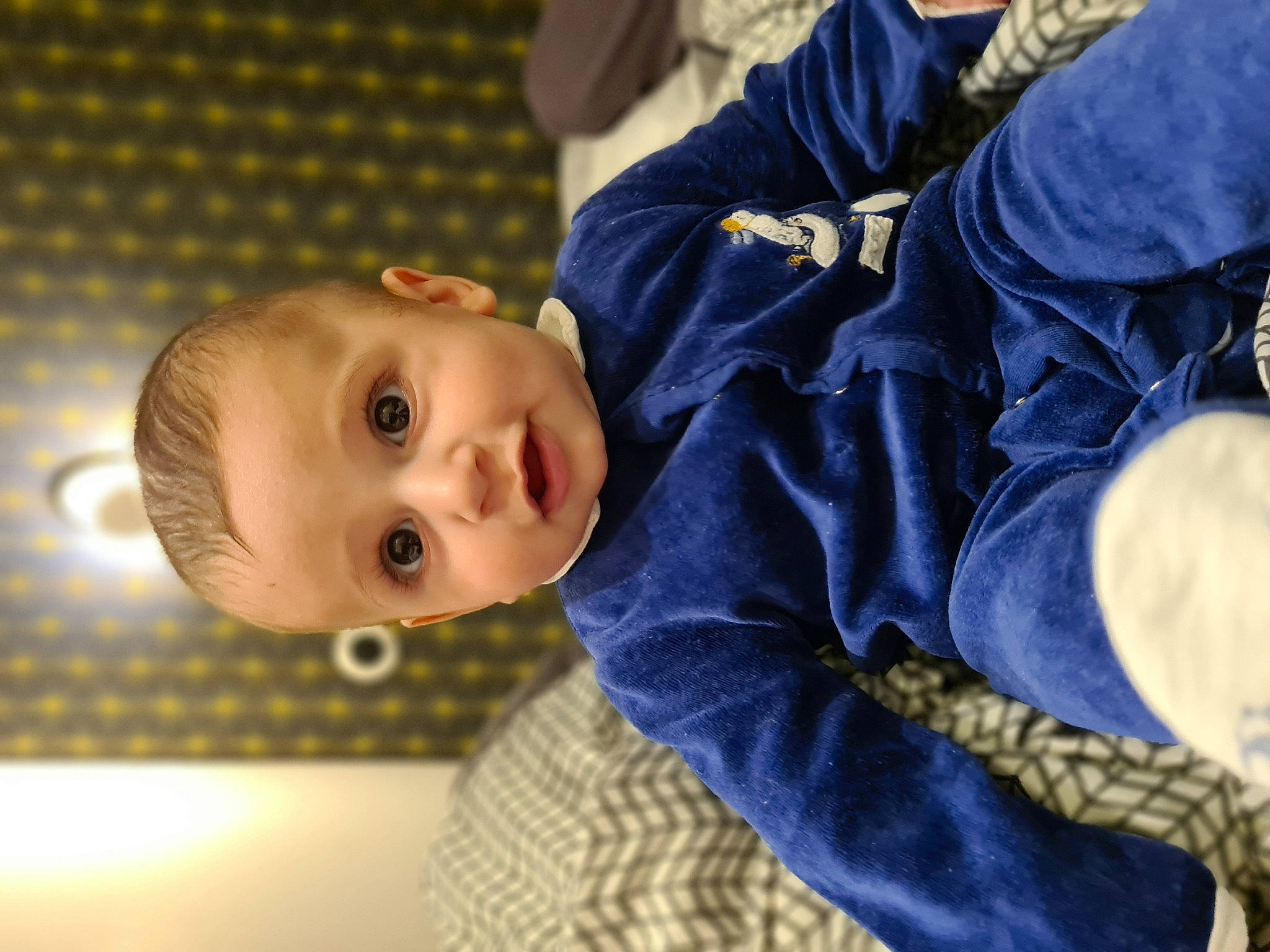 Daniel participe au concours pour gagner de l'argent avec cette photo : baby, baby_toddler_clothing, cheek, child, comfort, eye, flooring, fun, grass, happy, jacket, leisure, mammal, nose, person, sitting, smile, toddler, tree, vertebrate