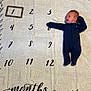 baby, infant, milestone_blanket, numbers, months, blue_onesie, newborn, lying_down, face, cute, child, portrait, fabric, decorative_text, black_text, white_background, small_baby, infant_clothing, baby_pose, blanket