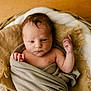 newborn, baby, basket, blanket, burlap, swaddled, infant, portrait, skin, head, hand, soft, cozy, sleepy, resting, indoors, closeup, cute, child, peaceful