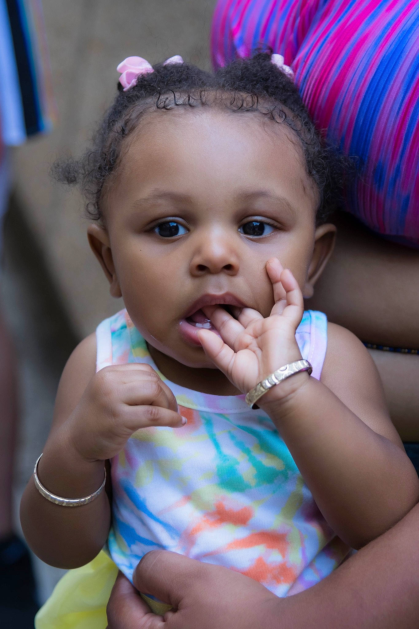 Arlee is registered to the contest to win money with this photo: azure, beauty, cheek, child, dress, eyelash, face, finger, fun, gesture, hairstyle, hand, happy, iris, lip, person, pink, skin, smile, summer