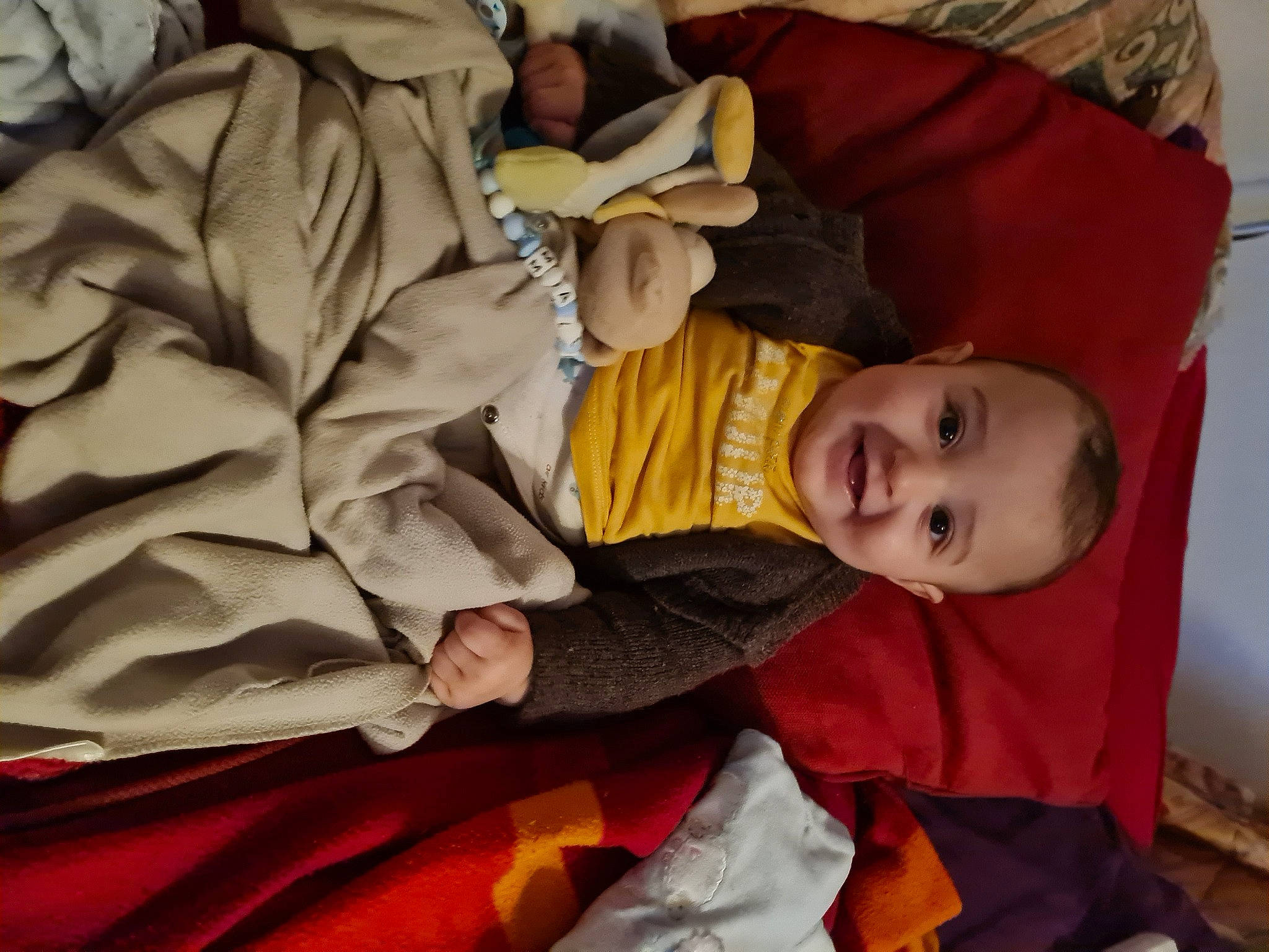 Malek a rejoint le concours — aidez-le/la à gagner de superbes lots ! baby, baby_toddler_clothing, cheek, child, comfort, eye, facial_expression, joy, leaf, linens, mammal, outerwear, person, product, sitting, skin, smile, textile, toddler, tree