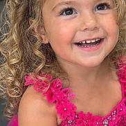 Adalynn joined the competition — help win amazing prizes! blonde_hair, bow, celebration, child, close_up, colorful, curly_hair, fashion, formalwear, girl, happy, indoors, pink_dress, portrait, sequins, smiling, sparkle, teeth, toddler, wedding_dress