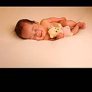 Kayliah is registered to the contest to win money with this photo: baby, sleeping, teddy_bear, soft_blanket, infant, cute, peaceful, portrait, child, newborn, cuddly_toy, relaxed, resting, indoor, soft_lighting, head, hand, smile, skin, comfort
