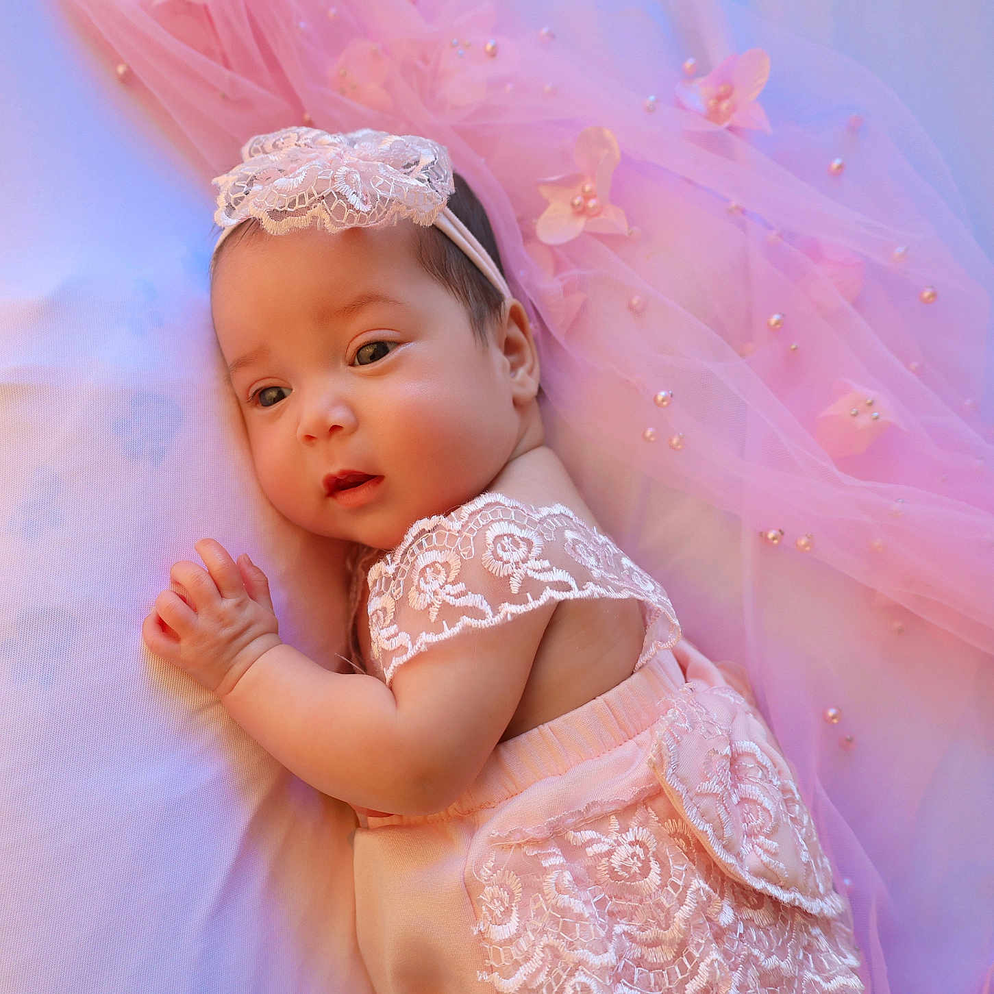 Kayliah joined the competition — help win amazing prizes! adorable, baby, child, closeup, cute, delicate, flower, headband, infant, lace, newborn, peaceful, pearls, pink, portrait, resting, sleepwear, soft_fabric, soft_lighting, young
