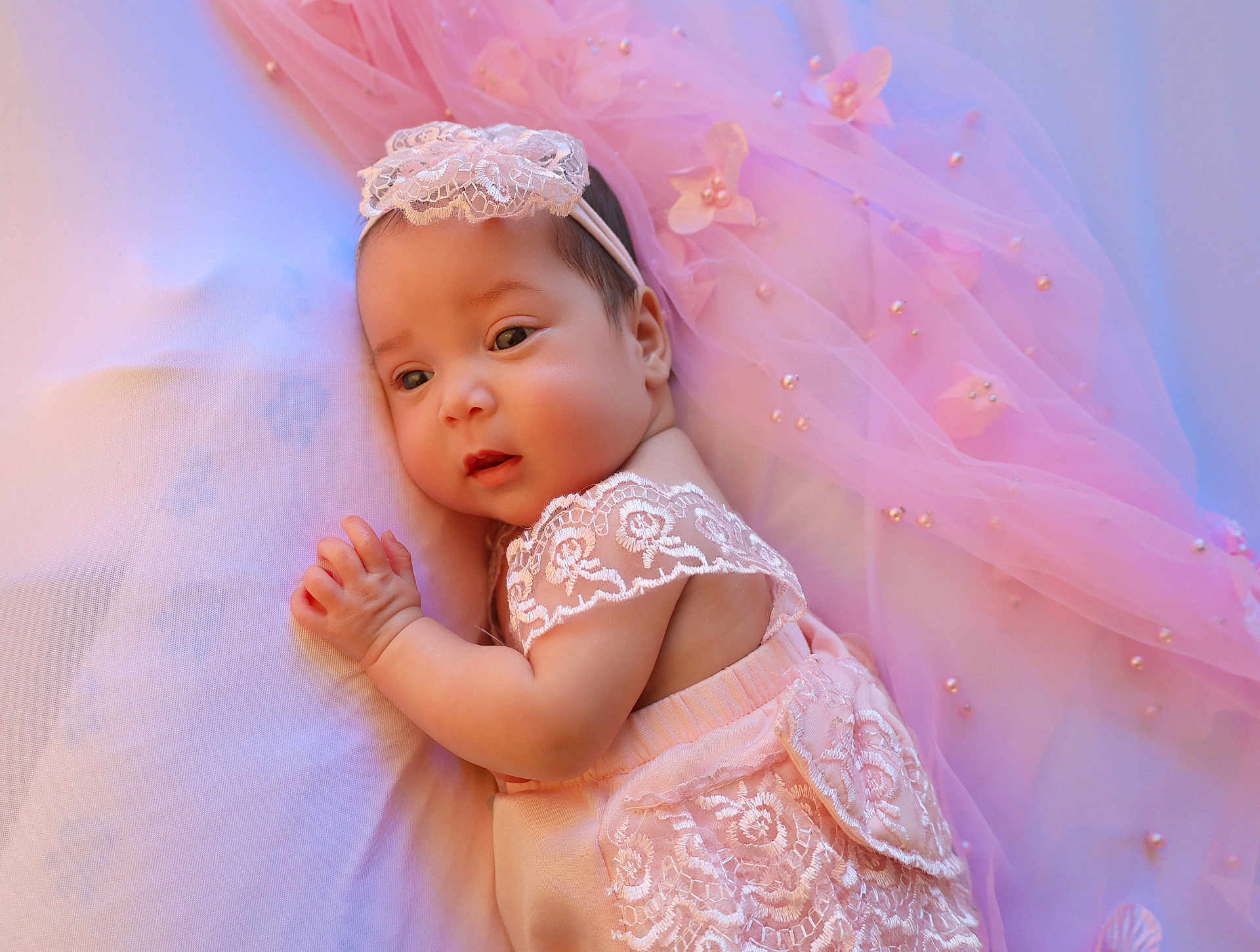 Kayliah joined the competition — help win amazing prizes! adorable, baby, child, closeup, cute, delicate, flower, headband, infant, lace, newborn, peaceful, pearls, pink, portrait, resting, sleepwear, soft_fabric, soft_lighting, young