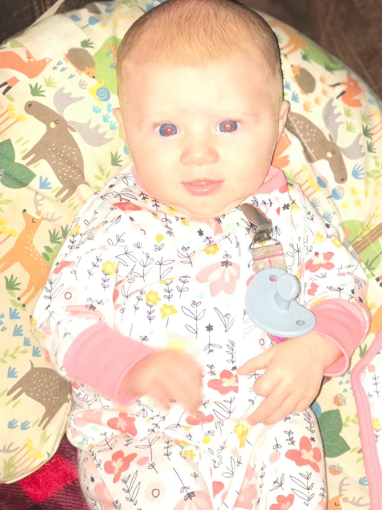 Meredith is registered to the contest to win money with this photo: baby, baby_toddler_clothing, cheek, child, comfort, dress, eye, face, head, human_body, iris, linens, lip, nose, pattern, person, product, skin, sleeve, textile