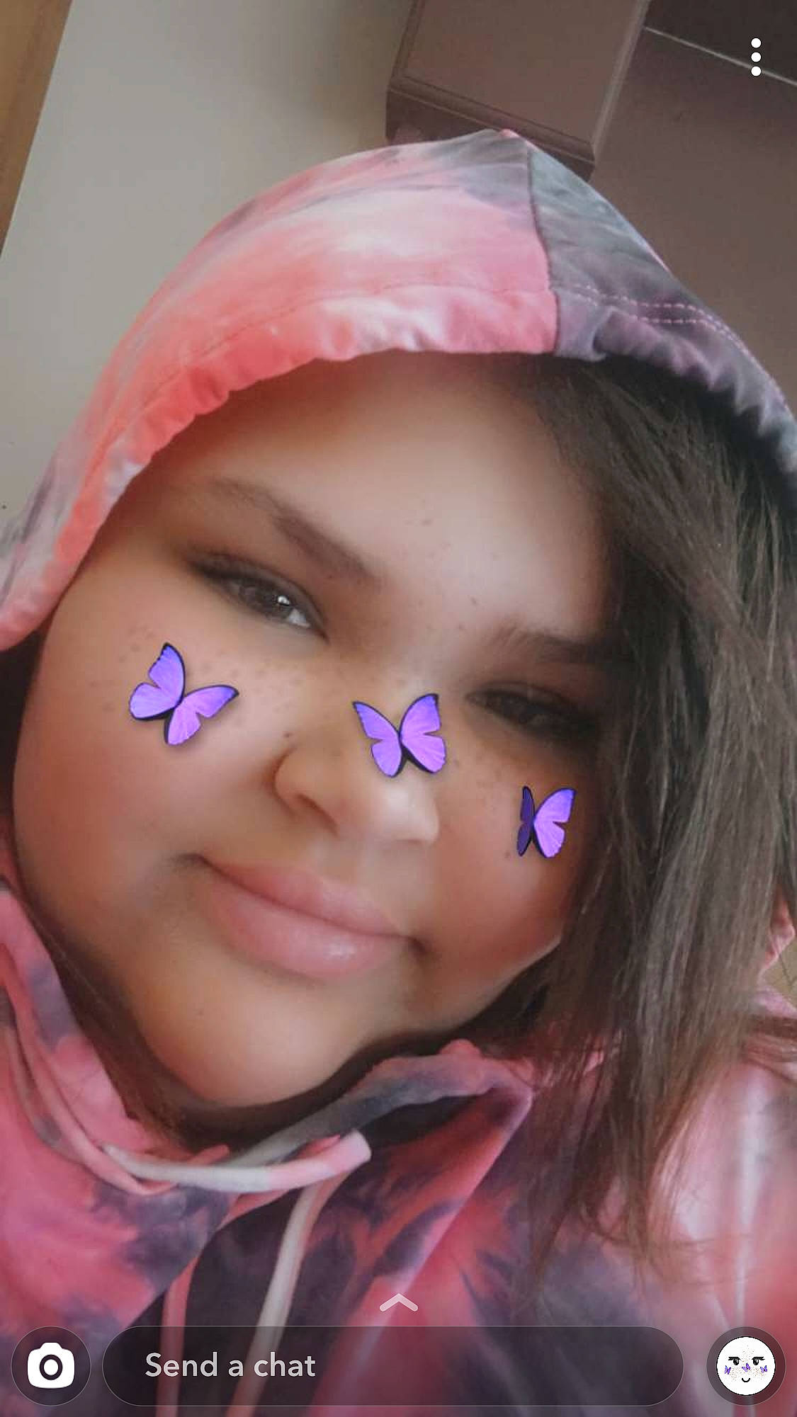 Autumn is registered to the contest to win money with this photo: beauty, brown_hair, cheek, chin, close_up, eye, eyebrow, eyelash, face, forehead, hair_coloring, head, joy, lip, mouth, nose, person, pink, purple, selfie