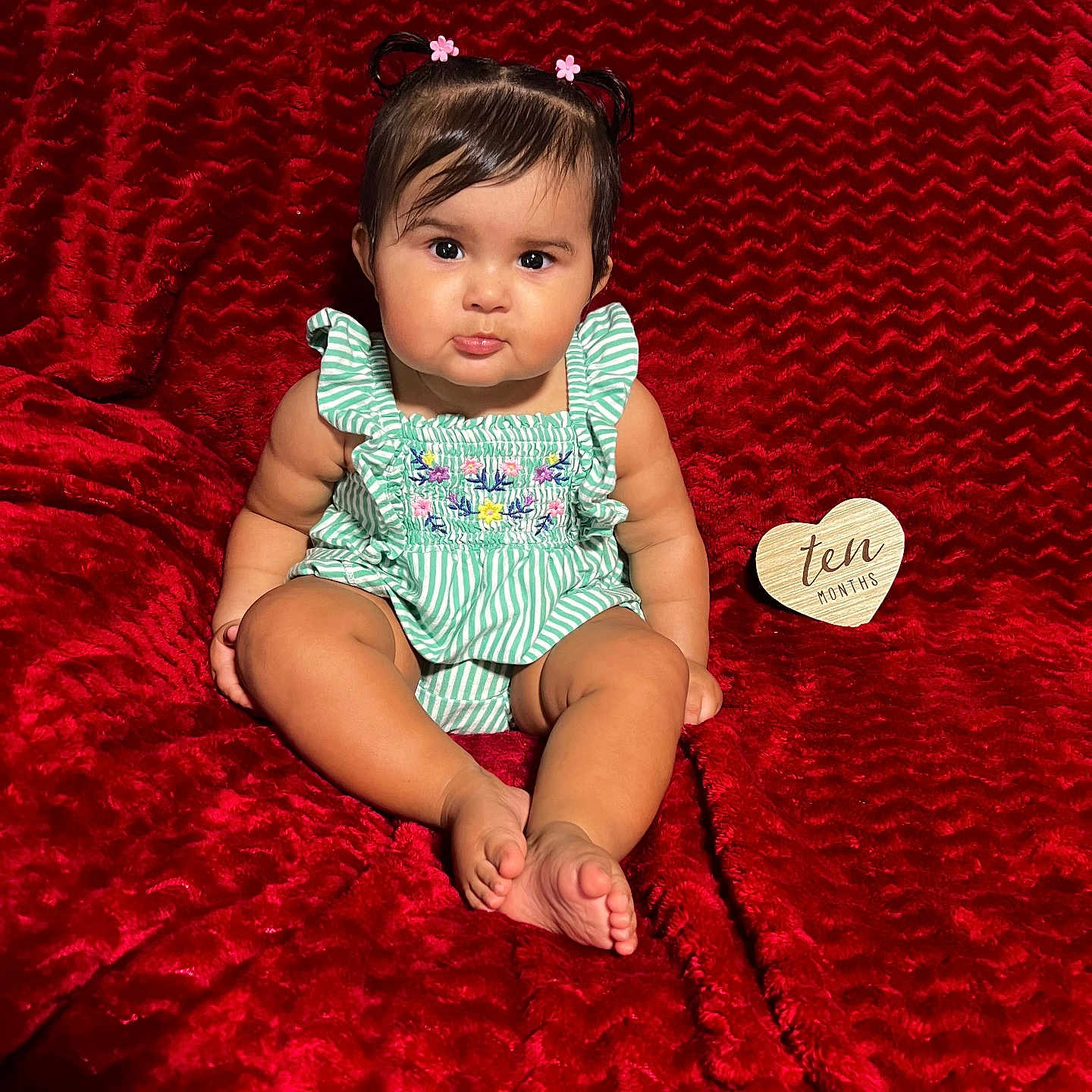 Aleah joined the competition — help win amazing prizes! accessories, baby, bed, blanket, bodypart, clothing, couch, dress, face, finger, furniture, hand, head, jewelry, person, photography, portrait, quilt, sitting, velvet